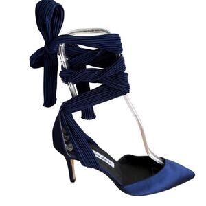 NWOT Charles David Blue Satin Ribbon Tie Ankle Pump Heel - 6